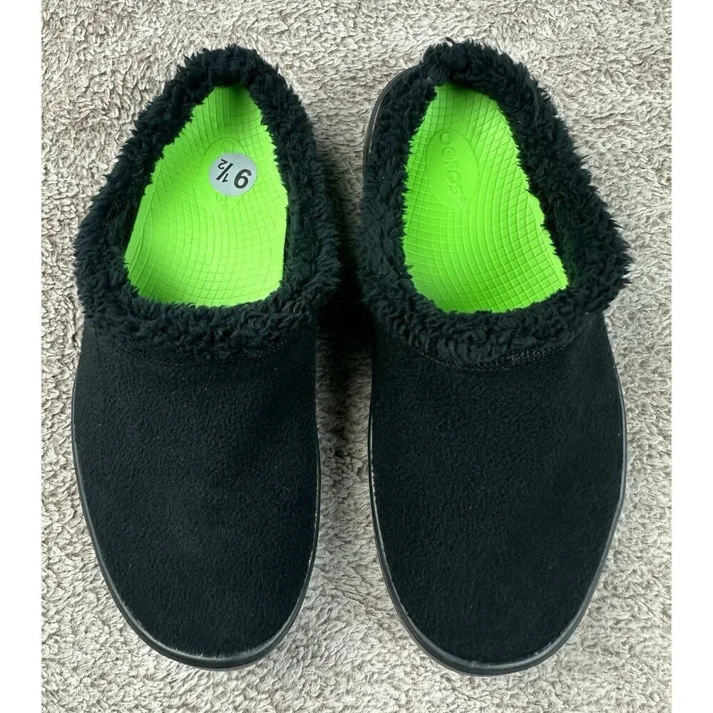 Oofos Oocoozie Black Mule Sherpa Fuzzy Recovery Slippers Men's Size 9.5 NWOB